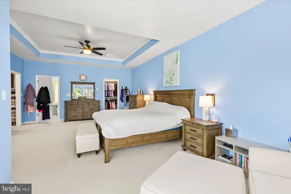 a view of a lake with boats and trees in the background
