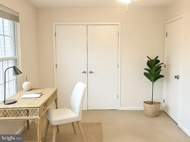 a living room with furniture a potted plant and a window