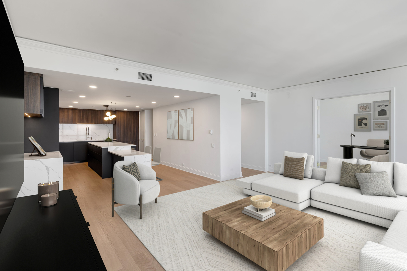 180 East Pearson Street, Unit 3502 Chicago, IL 60611 - Photo 6 of 33 a living room with furniture and a wooden floor