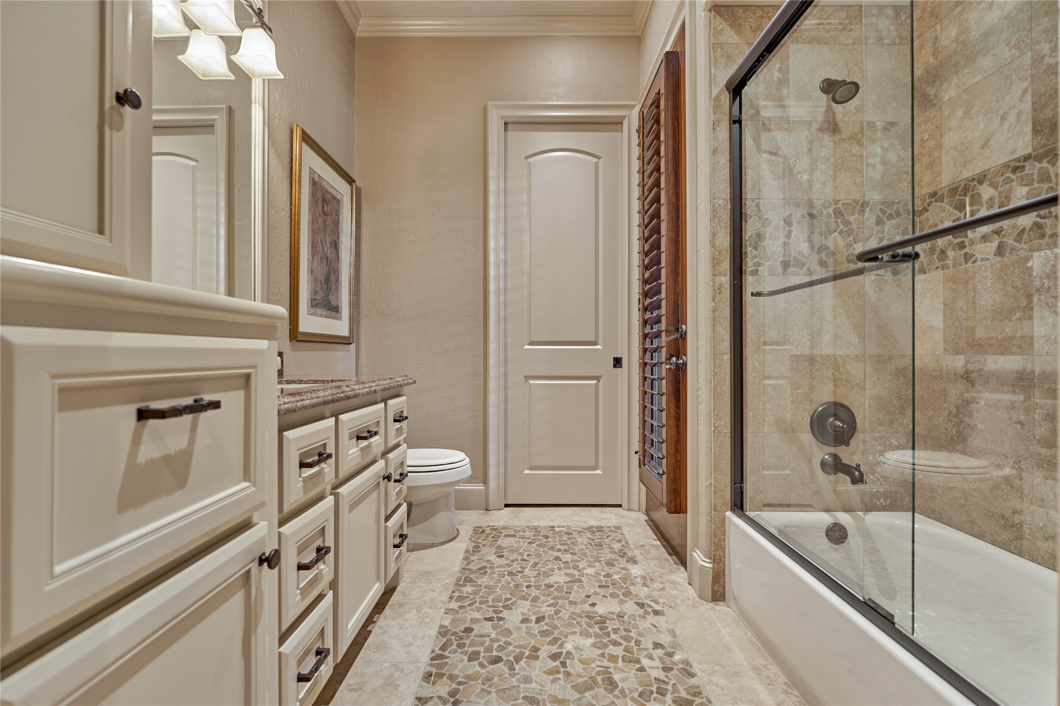 24803 Pearl Crest Lane Spring, TX 77389 - Photo 37 of 50 Full bathroom for secondary bedroom #3 has a tub/shower combo and exterior door access.