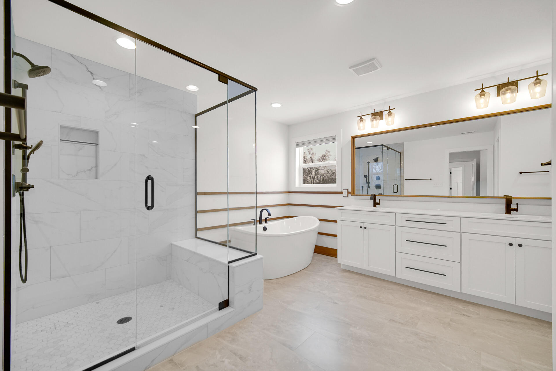 1079 Kleven Lane Crown Point, IN 46307 - Photo 21 of 37 a bathroom with a granite countertop sink a toilet and shower