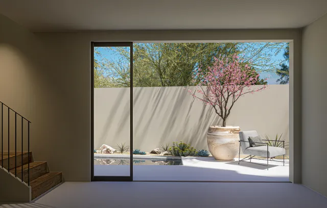 a front view of a building with street view