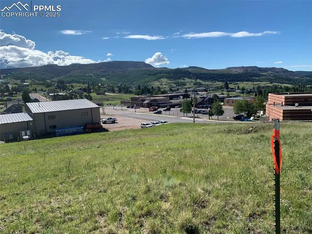 a view of a garden with sitting area