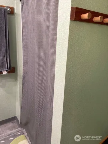 a close up of a shower curtain
