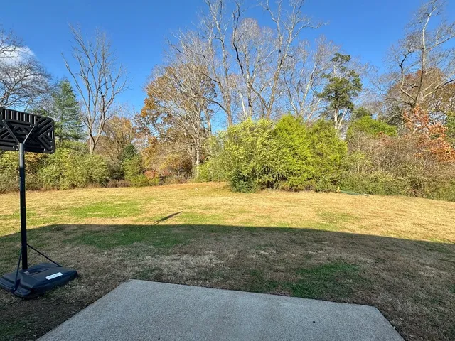 a view of a yard with an ocean