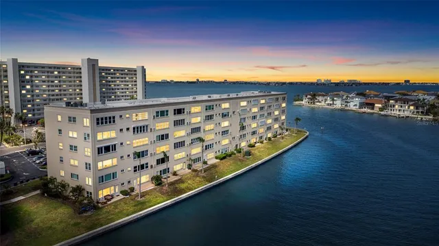 a view of a large building with a city view