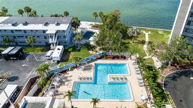 a view of a lake with a city view