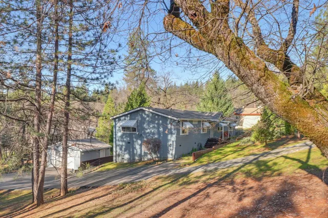 a view of a house with a large tree