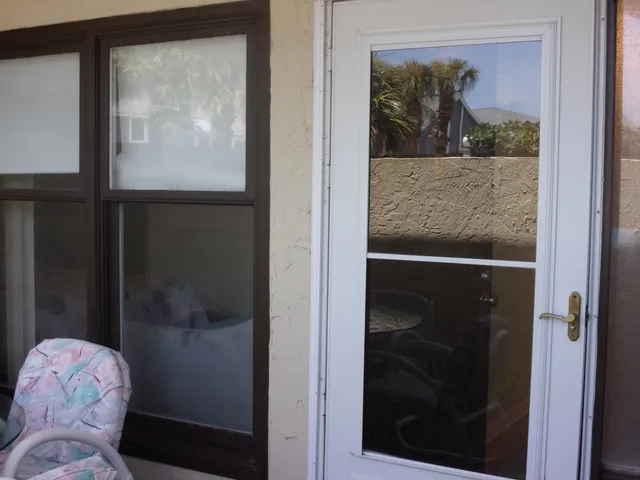 a view of a painting of a glass door