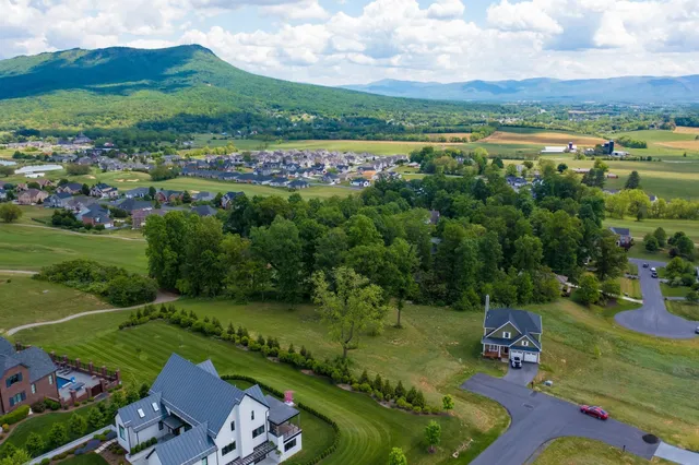 an aerial view of a residential houses with outdoor space and street view