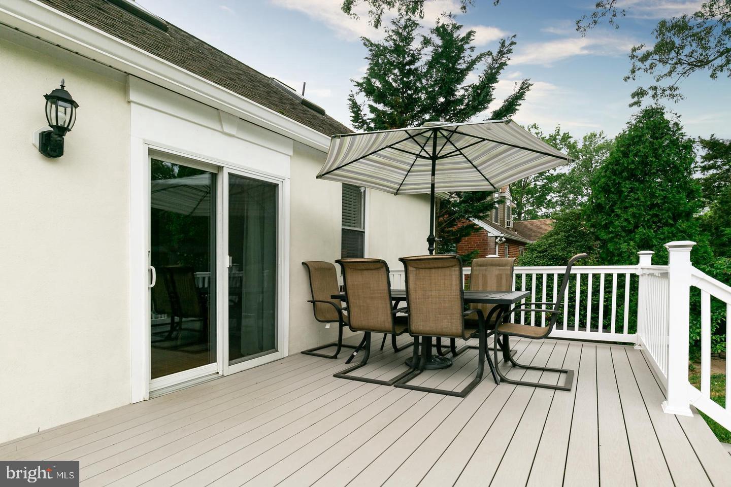 1929 Wayne Avenue Haddon Heights, NJ 08035 - Photo 36 of 36 a view of a deck with table and chairs under an umbrella with wooden floor
