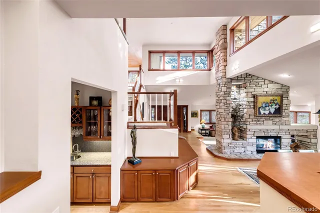 a view of a living room and dining room