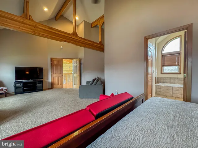 a bed room with a bed and a television