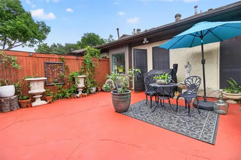 an outdoor space with seating