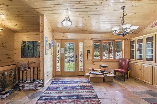 a living room with patio area and furniture