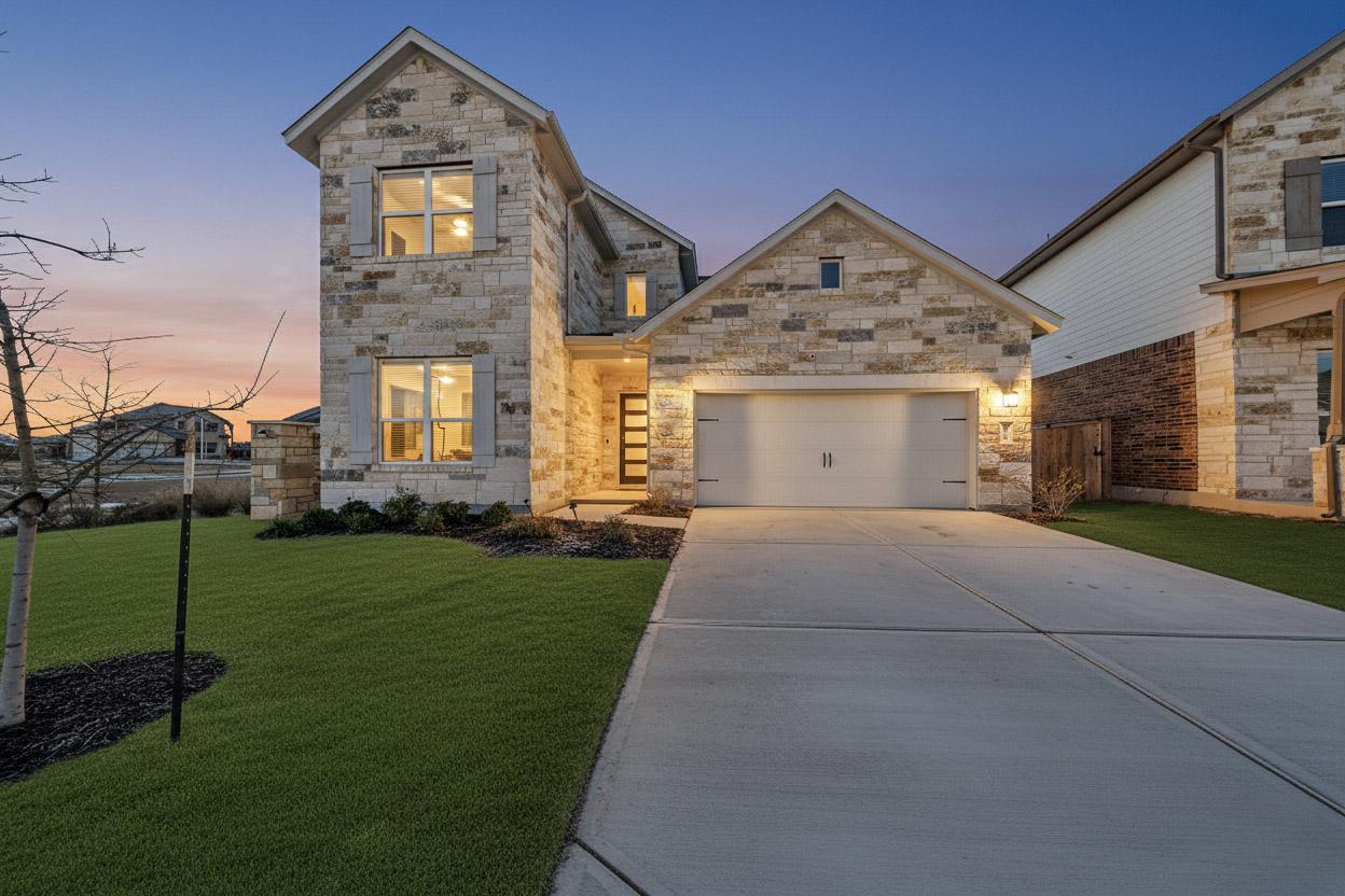2121 Lolo Lane Leander, TX 78641 - Photo 2 of 26 View of front of home with stone siding, driveway, and a garage