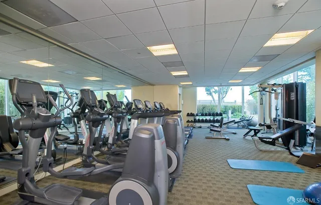 a view of a room with gym equipment