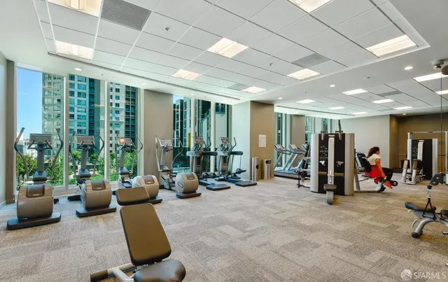 a view of a room with gym equipment