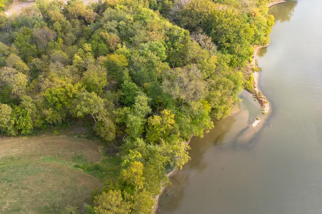 a view of a lake from a yard