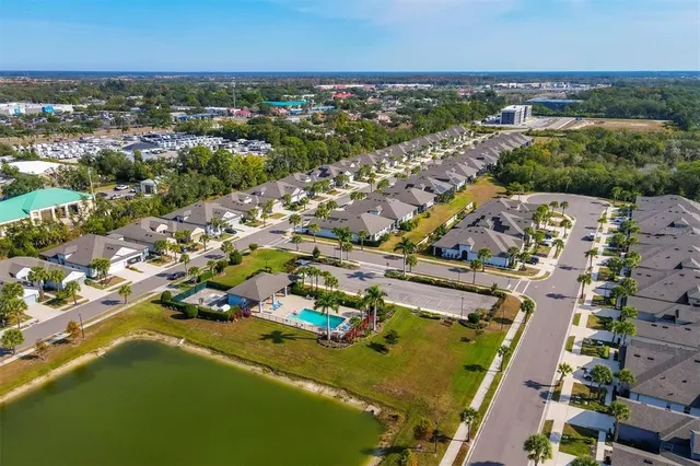 an aerial view of residential houses with outdoor space