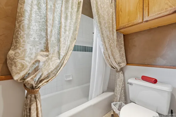 a bathroom with a toilet and a bathtub