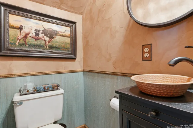 a bathroom with a toilet a sink and a mirror