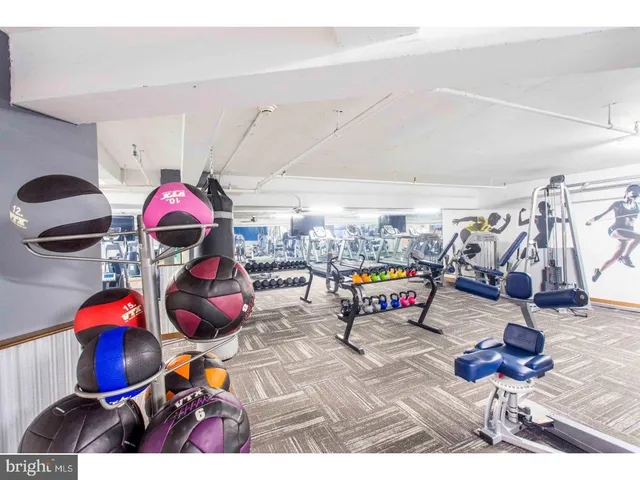 a view of a room with gym equipment