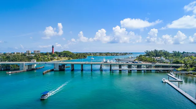 a view of a lake from a city