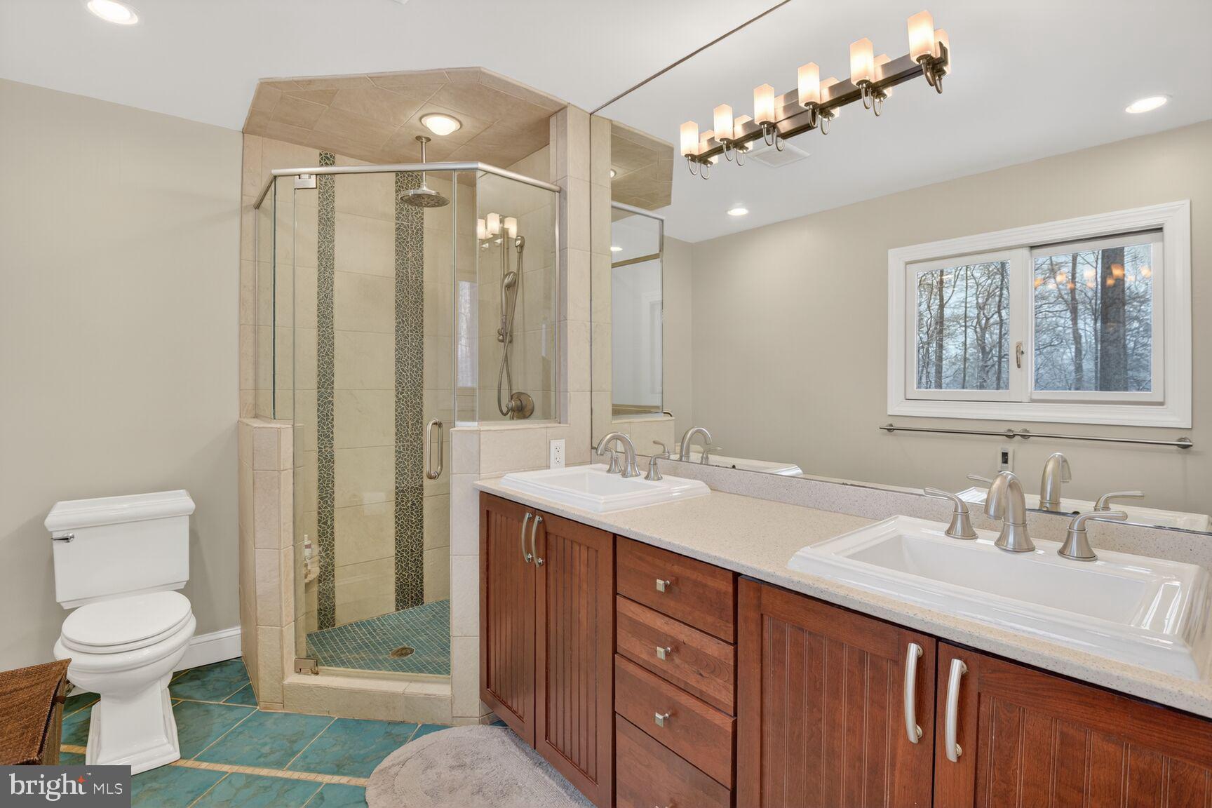 10209 Lloyd Road Potomac, MD 20854 - Photo 19 of 29 a bathroom with a sink a toilet and a large mirror