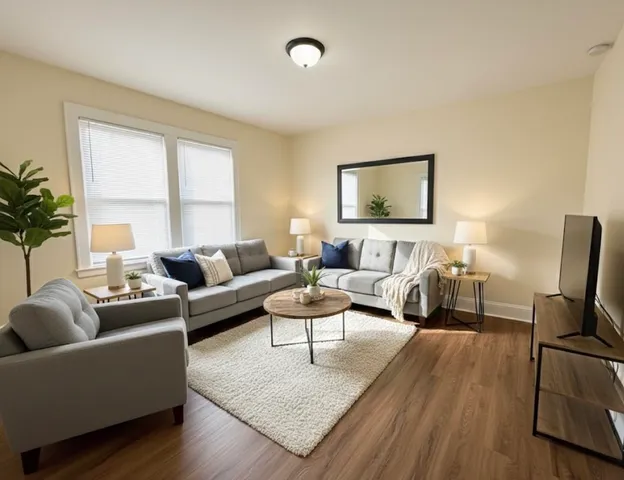 a living room with furniture