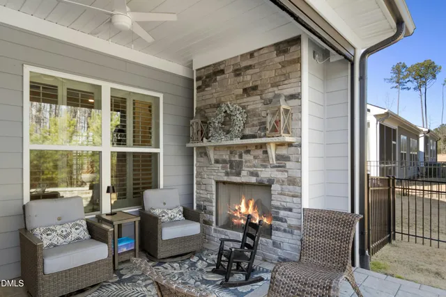 a front view of a house with a patio