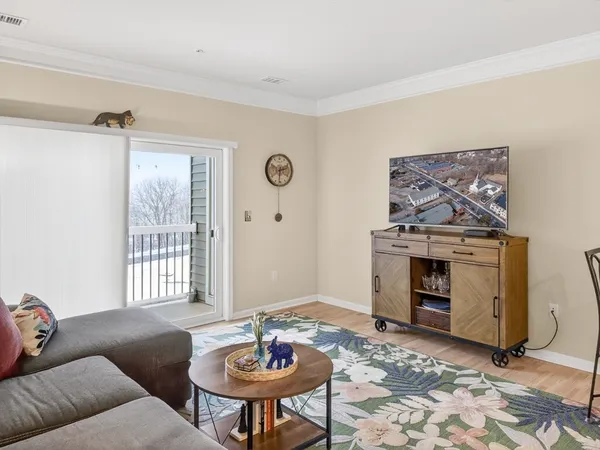 a living room with furniture a rug and a fireplace