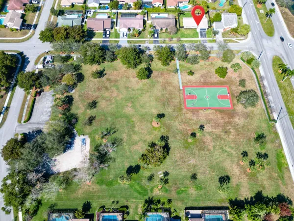 an aerial view of a house