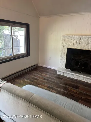 a living room with a fireplace