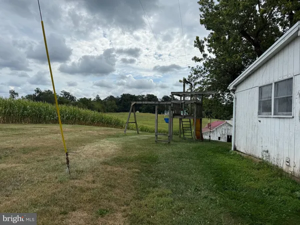 a view of a grassy field with trees