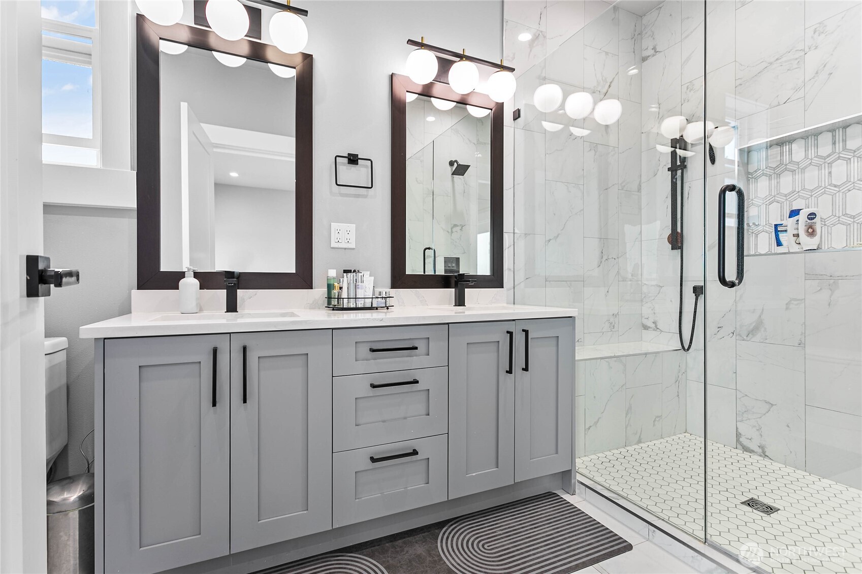 2144 Riverstone Loop Ferndale, WA 98248 - Photo 25 of 36 a bathroom with a double vanity sink mirror and shower