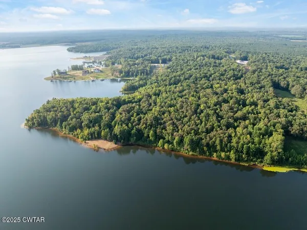 a view of a lake with a city