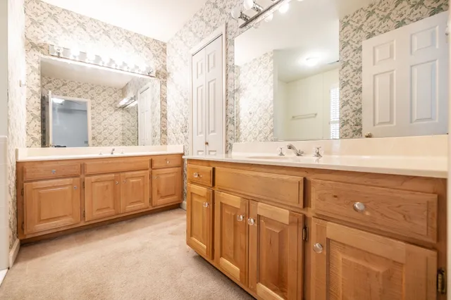 a bathroom with a sink double vanity