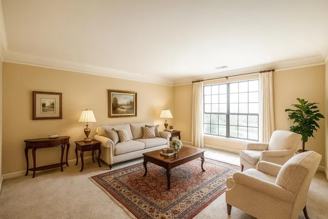 a living room with furniture and a window