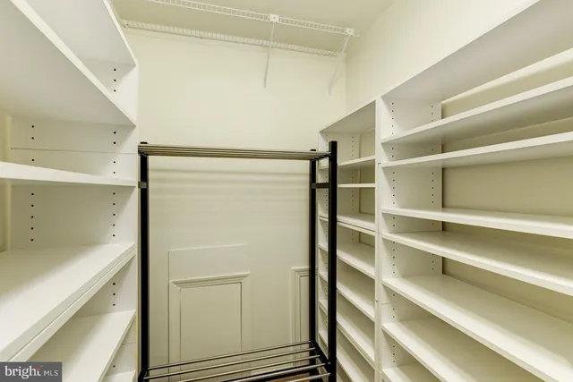 a view of walk in closet with empty racks