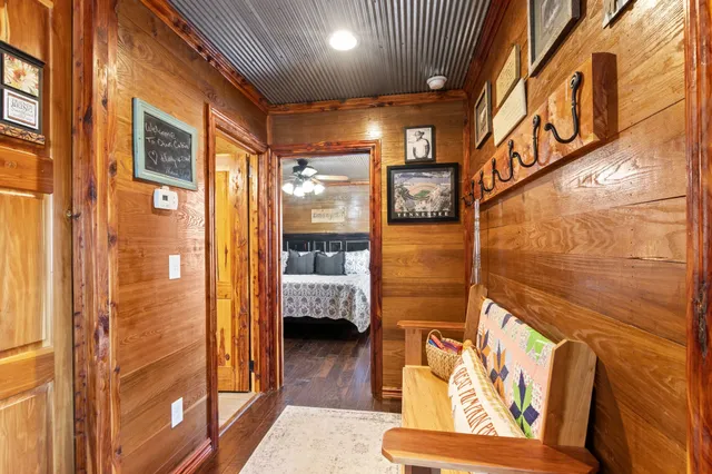 a bathroom with a tub and shower
