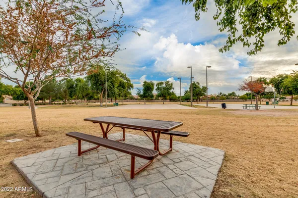 a view of a park with slide