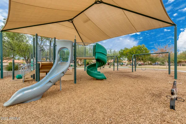 a view of a park with slide
