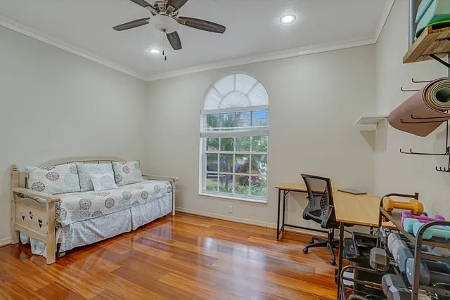 a view of a lake with houses in the back