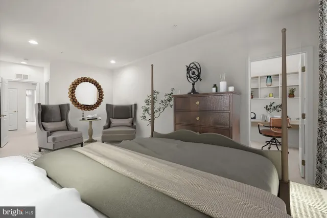 a bedroom with a bed and closet