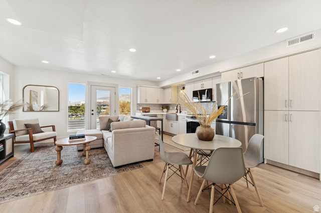51 East 200 North, Unit 3 Bountiful, UT 84010 - Photo 11 of 27 Dining space featuring light wood-type flooring and recessed lighting