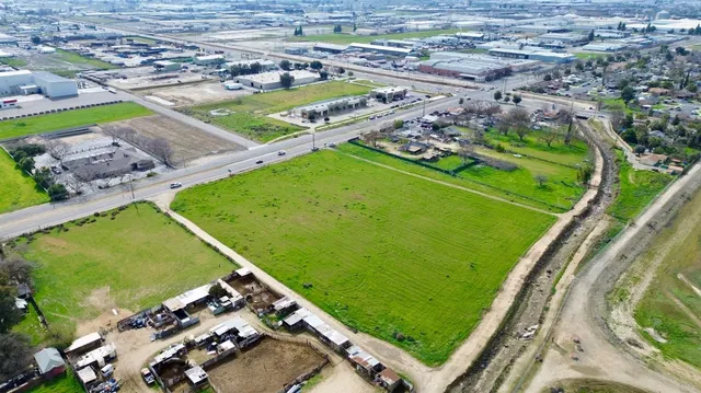 an aerial view of a pool
