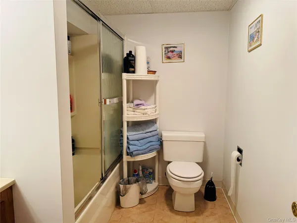 a bathroom with a toilet and a shower curtain
