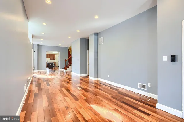 a large room with yard in back