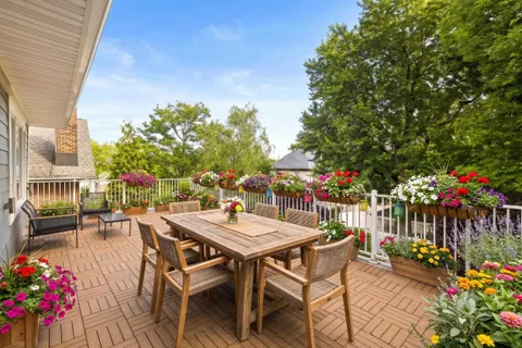 an outdoor space with seating